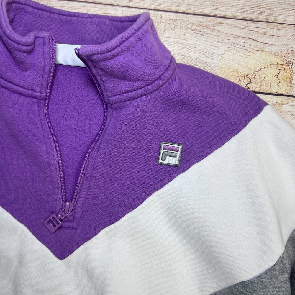 Y2K FILA Colorblock Quarter-Zip Sweatshirt | Size MED | Purple/White/Gray Fleece - Picture 10 of 12